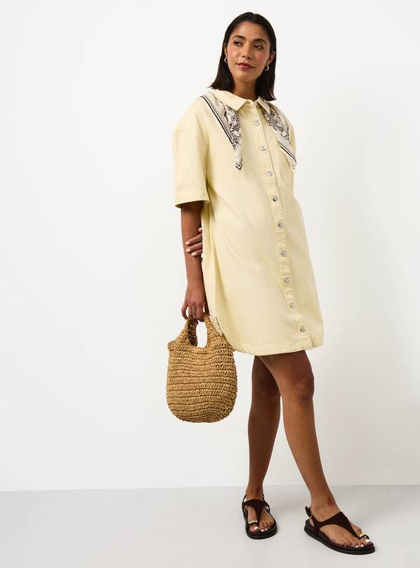 Light Yellow Denim Mini Shirt Dress 18